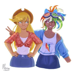 Size: 2048x2048 | Tagged: safe, artist:merisa, derpibooru import, applejack, rainbow dash, human, appledash, clothes, duo, duo female, fanart, female, humanized, image, lesbian, png, shipping, simple background, white background