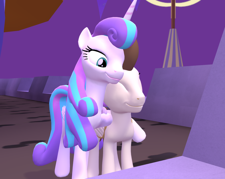 Size: 1352x1080 | Tagged: safe, artist:red4567, derpibooru import, pound cake, princess flurry heart, 3d, adult flurry heart, castle, female, image, male, older, older flurry heart, older pound cake, png, poundflurry, shipping, source filmmaker, straight