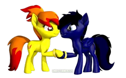 Size: 1600x1000 | Tagged: safe, artist:christian69229, derpibooru import, oc, oc:blackhole, oc:blaze inferno, unofficial characters only, earth pony, pegasus, pony, 3d, earth pony oc, female, image, jewelry, male, mare, oc x oc, pegasus oc, png, ring, shipping, simple background, source filmmaker, stallion, transparent background, wings