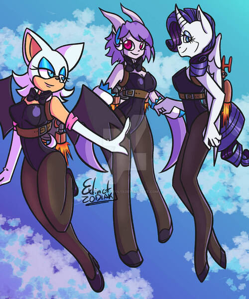 Size: 816x979 | Tagged: suggestive, artist:silvaze126, rarity, alicorn, bat, goat, alicornified, breasts, bunny suit, clothes, freedom planet, image, jetpack, jpeg, leotard, race swap, raricorn, rouge the bat, sash lilac, sonic the hedgehog (series)