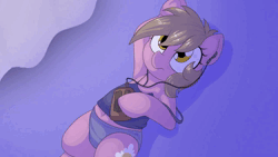 Size: 1280x720 | Tagged: safe, artist:datte-before-dawn, oc, oc:reppy, unofficial characters only, earth pony, pony, animated, blinking, clothes, earbuds, female, image, mare, mp4, music player, on back, solo