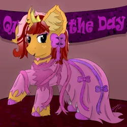Size: 4000x4000 | Tagged: safe, artist:spiroudada, derpibooru import, oc, oc:dolly hooves, unofficial characters only, pony, unicorn, bow, clothes, crossdressing, cute, dress, event, image, makeup, male, party, pink, png, princess, princess week, princess week 2023, smiling, solo, stallion, transgender