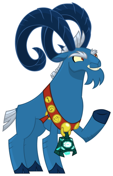 Size: 2395x3734 | Tagged: safe, artist:mlgtrap, derpibooru import, grogar, goat, sheep, my little pony: the movie, bell, bell collar, cloven hooves, collar, eyebrows, fangs, floppy ears, g4, grogar's bell, harness, horn, image, long horn, looking up, male, movie accurate, one ear down, png, ram, red eyes, short tail, simple background, slit pupils, solo, tack, tail, transparent background, vector