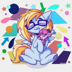 Size: 2345x2347 | Tagged: safe, artist:yumkandie, derpibooru import, oc, oc:cloud cuddler, oc:sweet haze, unofficial characters only, pegasus, pony, accessory, cute, eyes closed, female, femboy, glasses, hat, hoof heart, hug, image, male, plushie, png, simple background, smiling, underhoof, white background