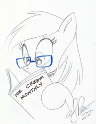Size: 2558x3307 | Tagged: safe, artist:andypriceart, derpibooru import, oc, oc:cloud cuddler, unofficial characters only, pony, book, female, glasses, image, jpeg, reading, sketch, traditional art