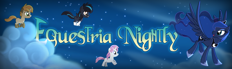 Size: 1000x300 | Tagged: safe, derpibooru import, princess luna, oc, oc:gari, oc:magpie, oc:moondancer, children of the night, equestria daily, 2013, banner, image, nostalgia, png