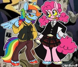 Size: 948x824 | Tagged: safe, artist:devilbunzz, derpibooru import, pinkie pie, rainbow dash, earth pony, pegasus, pony, bipedal, duo, image, maka, png, soul (soul eater), soul eater