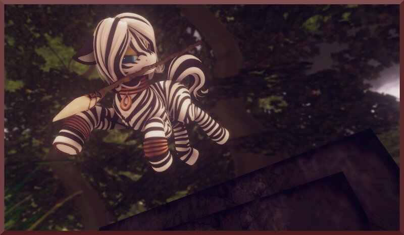 Size: 2048x1194 | Tagged: safe, derpibooru import, zebra, 3d, fight, image, jpeg, second life, spear, weapon