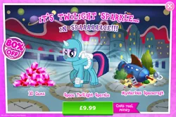 Size: 1960x1298 | Tagged: safe, derpibooru import, official, twilight sparkle, pony, unicorn, advertisement, bush, costs real money, english, female, gameloft, gem, horn, image, jpeg, mare, mobile game, my little pony: magic princess, numbers, sale, solo, solo focus, spaceship, spacesuit, text