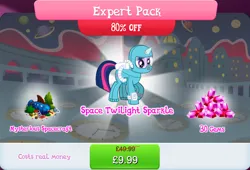 Size: 1267x860 | Tagged: safe, derpibooru import, official, twilight sparkle, pony, unicorn, bundle, bush, costs real money, english, female, gameloft, gem, horn, image, jpeg, mare, mobile game, my little pony: magic princess, numbers, sale, solo, solo focus, spaceship, spacesuit, text