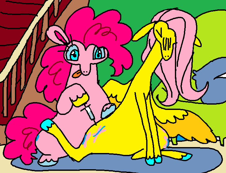 Size: 725x554 | Tagged: safe, artist:devilbunzz, derpibooru import, fluttershy, pinkie pie, earth pony, pegasus, pony, duo, female, hrt, image, needle, png, trans female, transgender