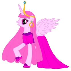 Size: 2556x2568 | Tagged: safe, artist:nathaniel718, derpibooru import, ponified, alicorn, pony, adventure time, cartoon network, clothes, crown, dress, ear piercing, earring, female, hooves, image, jewelry, looking at you, mare, nergal and princess bubblegum, piercing, png, princess bubblegum, regalia