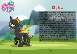 Size: 3014x2102 | Tagged: safe, artist:aleximusprime, derpibooru import, oc, oc:elytra, changeling, flurry heart's story, bio, changeling oc, female, holes, image, png, sparkles