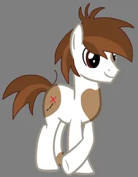 Size: 1628x2072 | Tagged: safe, artist:amelia-bases, artist:star polaris and friends, derpibooru import, pipsqueak, earth pony, pony, base used, brown eyes, coat markings, derpibooru exclusive, gray background, headcanon, image, male, older, older pipsqueak, pinto, png, raised hoof, simple background, solo, stallion