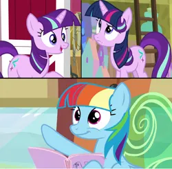 Size: 1388x1364 | Tagged: safe, derpibooru import, rainbow dash, starlight glimmer, the lost treasure of griffonstone, image, png, screen, twilight sparkle mane