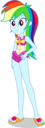 Size: 642x1799 | Tagged: safe, artist:dustinwatsongkx, derpibooru import, rainbow dash, human, equestria girls, accessory swap, clothes, clothes swap, female, geode of sugar bombs, image, magical geodes, pinkie pie swimsuit, png, sandals, simple background, sleeveless, solo, solo female, swimsuit, swimsuit swap, transparent background, vector