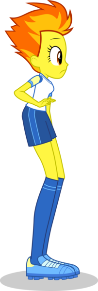 Size: 607x1800 | Tagged: safe, artist:dustinwatsongkx, derpibooru import, spitfire, human, equestria girls, female, image, png, simple background, soccer shoes, soccer uniform, solo, solo female, transparent background, vector, wondercolts, worried