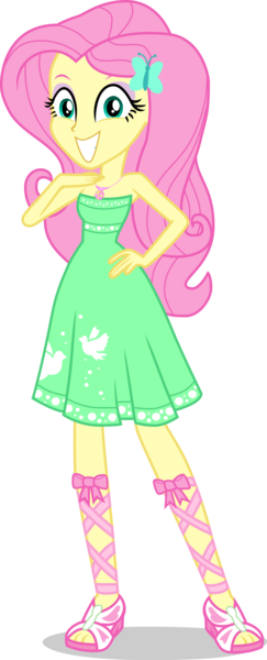 Size: 730x1799 | Tagged: safe, artist:dustinwatsongkx, derpibooru import, fluttershy, human, equestria girls, equestria girls series, street chic, spoiler:eqg series (season 2), clothes, dress, female, geode of fauna, image, magical geodes, png, sandals, simple background, solo, solo female, transparent background, vector