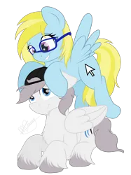 Size: 2048x2732 | Tagged: safe, artist:dawnshine, derpibooru import, oc, oc:cloud cuddler, oc:seleno, unofficial characters only, pegasus, pony, cap, cutie mark, female, flying, glasses, hat, hug, image, male, mare, mouse cursor, pegasus oc, png, simple background, stallion, transparent background, wings
