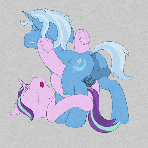 Size: 2250x2250 | Tagged: explicit, artist:registereduser, derpibooru import, starlight glimmer, trixie, unicorn, anal, anus, balls, doggy style, floppy ears, from behind, gay, horsecock, image, male, nudity, penetration, penis, png, rule 63, sex, shipping, startrix, stellar gleam, tristan, tristgleam