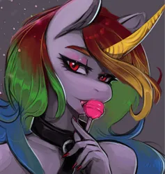 Size: 3535x3728 | Tagged: suggestive, artist:melkaya, derpibooru import, oc, unofficial characters only, anthro, unicorn, bust, candy, female, food, image, jpeg, lollipop, looking at you, solo, solo female
