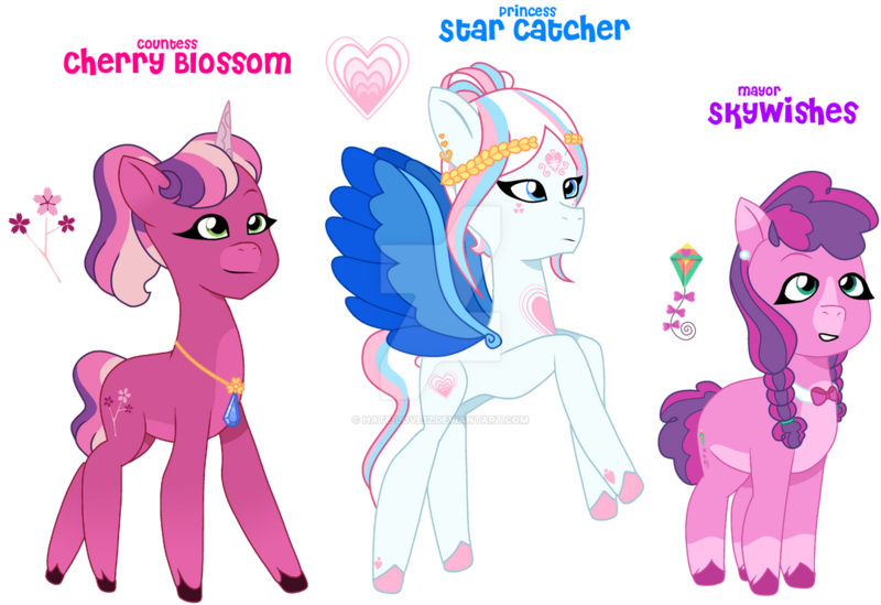 Size: 1079x740 | Tagged: safe, artist:hate-love12, derpibooru import, cherry blossom (g3), skywishes, star catcher, pony, g3, g5, g3 to g5, generation leap, image, png, simple background, transparent background