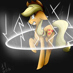 Size: 1024x1024 | Tagged: safe, artist:lovescreepyreadings, derpibooru import, apple bloom, fanfic:the friendship test, 2016, crying, electricity, fanfic art, female, floppy ears, gray background, gritted teeth, image, imminent death, jpeg, signature, simple background, solo, tears of fear, teeth, watermark
