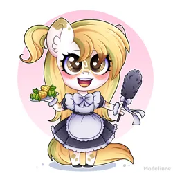 Size: 4000x4000 | Tagged: safe, artist:madelinne, derpibooru import, oc, unofficial characters only, anthro, earth pony, clothes, commission, corn, cute, earth pony oc, food, image, long hair, maid, pinafore, png, ych result