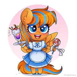 Size: 4000x4000 | Tagged: safe, artist:madelinne, derpibooru import, oc, oc:cold front, unofficial characters only, anthro, pegasus, candy, clothes, commission, crossdressing, cute, dress, drink, food, image, lollipop, maid, male, pegasus oc, pinafore, png, solo, trap, wings, ych result