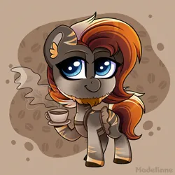 Size: 2000x2000 | Tagged: safe, artist:madelinne, derpibooru import, oc, oc:living flame, earth pony, clothes, coffe, coffee mug, commission, earth pony oc, image, maid, mug, png, solo