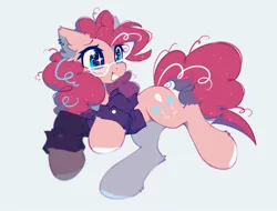 Size: 2048x1560 | Tagged: safe, artist:mirtash, derpibooru import, pinkie pie, earth pony, pony, clothes, female, glasses, grin, image, jpeg, mare, shirt, simple background, smiling, solo, sparkly eyes, white background, wingding eyes