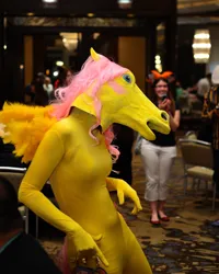 Size: 1024x1280 | Tagged: safe, derpibooru import, fluttershy, human, pegasus, anthrocon, clothes, convention, cosplay, costume, hoers mask, image, irl, irl human, jpeg, mask, morphsuit, photo, solo focus, zentai
