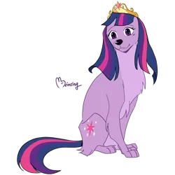 Size: 894x894 | Tagged: safe, artist:beinting, derpibooru import, twilight sparkle, dog, big crown thingy, cute, dogified, element of magic, female, image, jewelry, littlest pet shop, parody, png, regalia, signature, simple background, sitting, smiling, solo, species swap, transparent background, twilight barkle, zoe trent