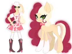 Size: 1440x1080 | Tagged: safe, artist:thatonenicekitty, derpibooru import, oc, oc:raspberry radio, unofficial characters only, earth pony, pony, equestria girls, blank flank, boots, choker, clothes, cowboy boots, cowboy hat, dress, equestria girls-ified, female, freckles, hat, image, mare, markings, microphone, png, shoes, simple background, socks, solo, stockings, thigh highs, transparent background
