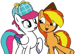 Size: 585x422 | Tagged: safe, artist:noikincade67, derpibooru import, zipp storm, oc, oc:firey ratchet, pegasus, pony, g5, colored wings, deerstalker, detective, detective zipp, female, g4, g5 to g4, generation leap, hat, image, male, mare, multicolored wings, png, stallion, unshorn fetlocks, wings