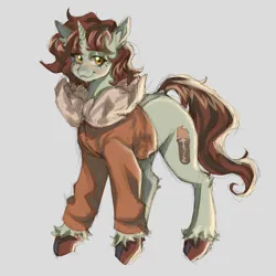 Size: 3000x3000 | Tagged: safe, derpibooru import, oc, pony, unicorn, artrist:tendocake, brown hair, clothes, ear fluff, fluffy hair, hoof fluff, image, jacket, looking at you, png, ponysona, short hair, simple background, smiling, smiling at you, solo, thick eyebrows