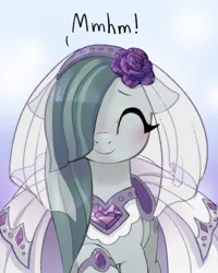 Size: 960x1200 | Tagged: safe, artist:marbo, derpibooru import, marble pie, earth pony, pony, blushing, clothes, cute, daaaaaaaaaaaw, dress, female, image, jpeg, marblebetes, mare, solo, waifu, wedding dress