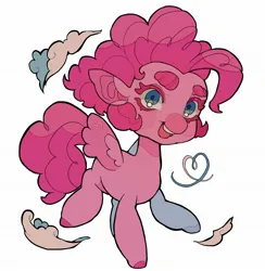 Size: 2002x2048 | Tagged: safe, artist:zira_dawn, derpibooru import, pinkie pie, pegasus, pony, bushy brows, female, flying, image, jpeg, looking at you, mare, missing cutie mark, open mouth, open smile, pegasus pinkie pie, race swap, simple background, smiling, smiling at you, solo, white background