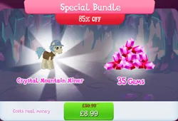 Size: 1264x858 | Tagged: safe, derpibooru import, idw, official, unnamed character, unnamed pony, earth pony, pony, bundle, cleft chin, clothes, costs real money, english, facial hair, gameloft, gem, hard hat, hat, idw showified, image, jpeg, leg hair, male, mobile game, my little pony: magic princess, numbers, sale, sideburns, solo, stallion, text