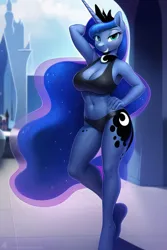 Size: 512x768 | Tagged: suggestive, derpibooru import, machine learning generated, princess luna, alicorn, anthro, ai content, bra, clothes, female, image, panties, png, solo, solo female, underwear