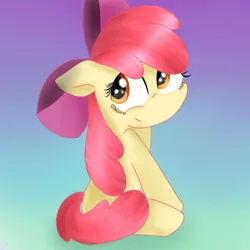 Size: 630x630 | Tagged: safe, artist:래리티, derpibooru import, apple bloom, earth pony, pony, female, filly, foal, gradient background, image, jpeg, sitting, smiling, solo