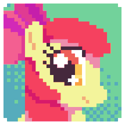 Size: 350x350 | Tagged: safe, artist:megafluffy99, derpibooru import, apple bloom, earth pony, pony, animated, aside glance, female, filly, foal, gif, image, looking at you, pixel art, sideways glance, smiling, solo