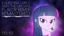 Size: 1920x1080 | Tagged: safe, artist:flaedr, derpibooru import, twilight sparkle, human, equestria girls, 2013, absurd file size, animated, artifact, brony music, downloadable, downloadable content, female, image, link in description, looking at you, music, nostalgia, remix, solo, text, waveform, webm, youtube, youtube link, youtube video