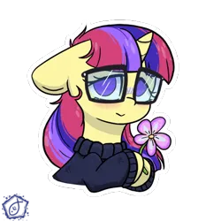 Size: 600x600 | Tagged: safe, artist:swishyfishy4308, derpibooru import, moondancer, pony, unicorn, clothes, commission, cute, female, flower, glasses, image, mare, outline, png, promo, promotional art, simple background, sweater, transparent background, white outline, ych example, ych result, your character here