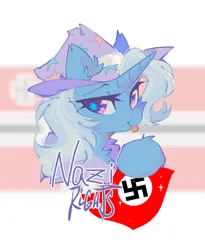 Size: 1518x1851 | Tagged: safe, artist:mirtash, banned from derpibooru, deleted from derpibooru, derpibooru import, edit, editor:edits of hate, trixie, pony, female, flag background, g4, image, looking at you, mare, nazi, nazi flag, nazi rights, png, swastika, tongue out