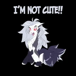 Size: 1280x1280 | Tagged: safe, artist:angry_platypus, derpibooru import, ponified, demon, demon pony, hellhound, original species, pony, angry, hellhound pony, helluva boss, i'm not cute, image, jpeg, looking at you, loona (helluva boss), sitting, solo