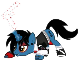 Size: 1660x1272 | Tagged: safe, artist:lightningbolt, derpibooru import, ponified, pony, unicorn, .svg available, armband, belt, clothes, crouching, derpibooru exclusive, ear piercing, eyeshadow, fingerless gloves, fireworks, frank iero, gauges, gloves, glow, glowing horn, gun, hair over one eye, horn, horn piercing, image, lip piercing, long sleeves, makeup, male, my chemical romance, necktie, nose piercing, piercing, png, shirt, shoes, show accurate, simple background, smiling, smirk, socks, solo, sparks, stallion, t-shirt, tattoo, transparent background, undershirt, vector, vest, weapon