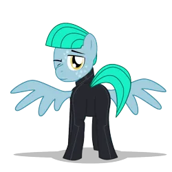 Size: 900x900 | Tagged: safe, artist:warren peace, derpibooru import, oc, oc:loop rider, unofficial characters only, pegasus, pony, fallout equestria, ashes town, butt, clothes, coat markings, dappled, enclave, full body, grand pegasus enclave, image, jumpsuit, looking at you, male, one eye closed, plot, png, rear view, shadow, show accurate, simple background, solo, stallion, transparent background, wings, wink