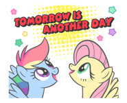 Size: 185x150 | Tagged: safe, derpibooru import, official, fluttershy, rainbow dash, pegasus, pony, animated, animated png, duo, duo female, female, image, line sticker, mare, my little pony take care sticker, open mouth, open smile, png, simple background, smiling, stars, text, transparent background