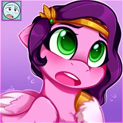 Size: 512x512 | Tagged: safe, artist:esmeia, derpibooru import, pipp petals, pegasus, pony, g5, concerned, facial expressions, female, image, mare, open mouth, png, raised hoof, solo